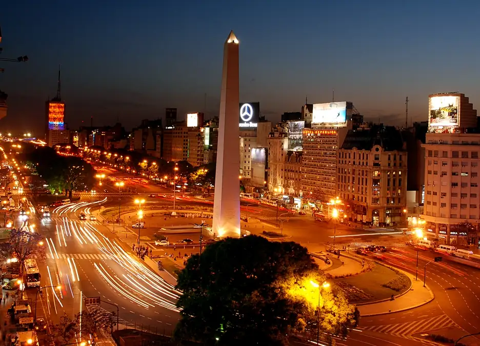 Buenos Aires city lights around the Obelisco