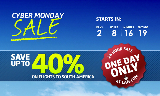 LAN Cyber Monday Sale – 40% Off Flights to South America