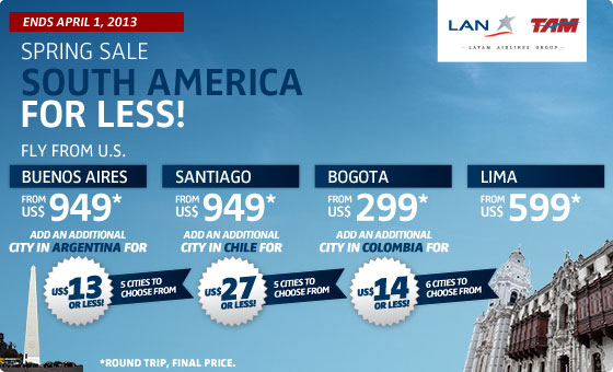 LAN Airfare Sale to Buenos Aires + Add On Another City in Argentina for Only $13 More