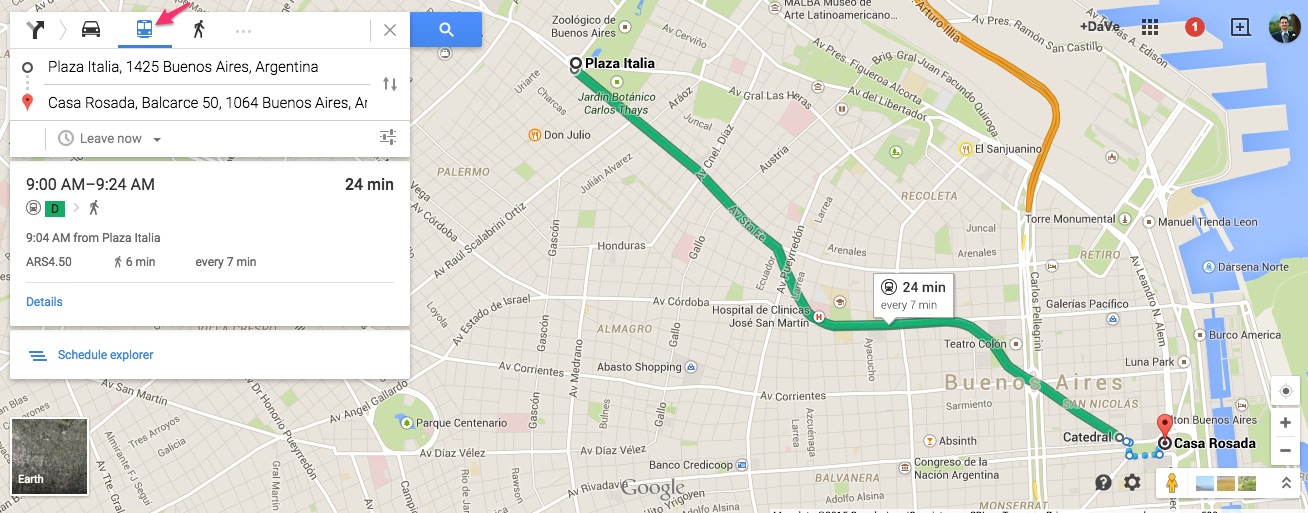 Buenos Aires Subway Directions in Google Maps