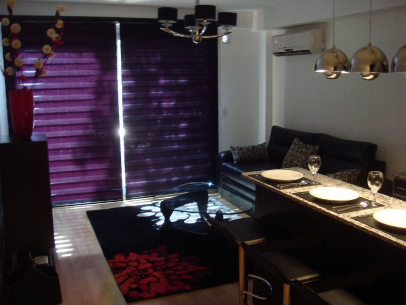 Living room with blinds closed